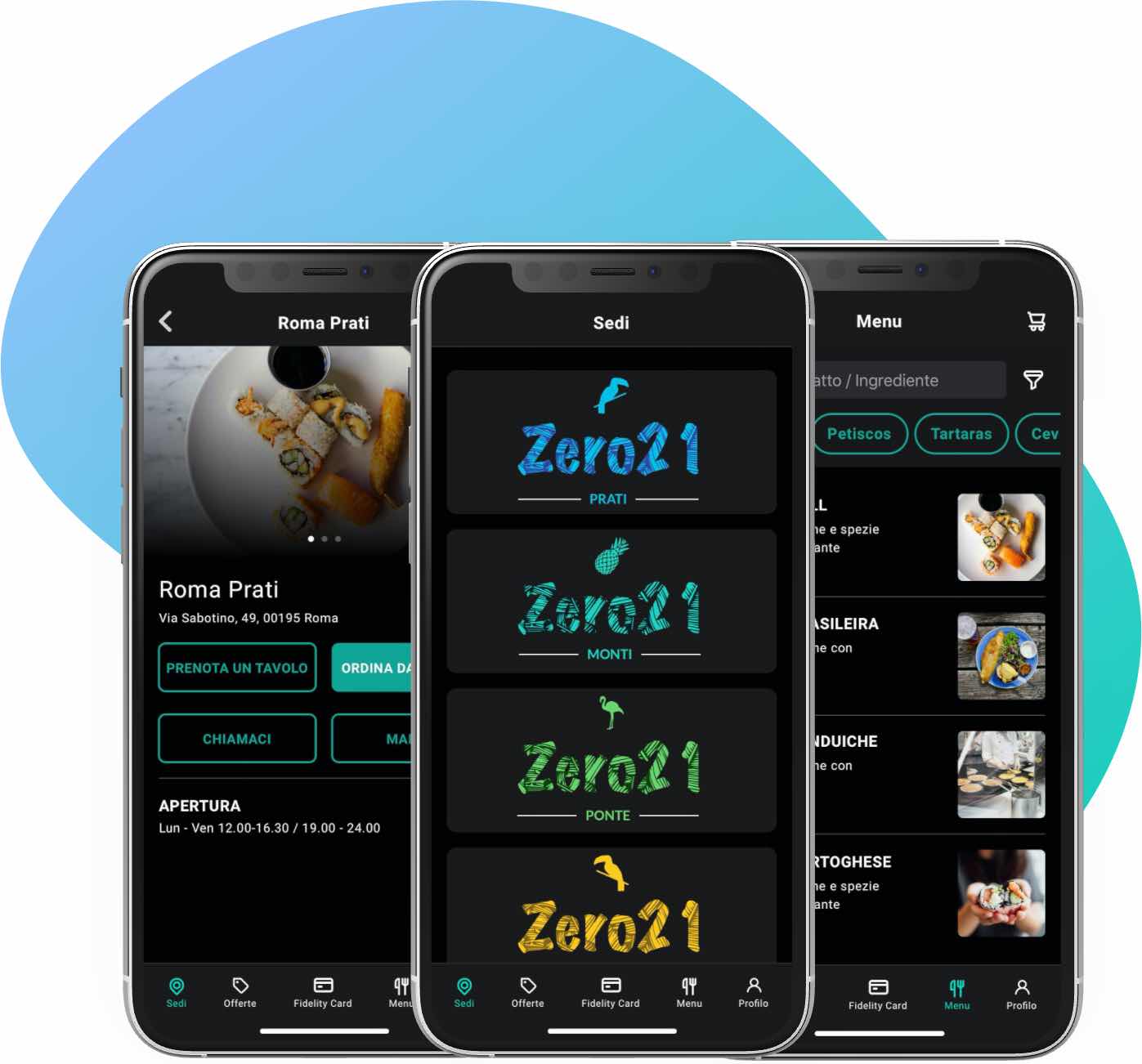 Screen dell'applicazione Zero21Brazilian Sushi Bar realizzata da Daniele Fumanti